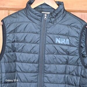 NRA Puffer Vest Quilted Black‎ Logo Full Zip Sleeveless Men's Size L